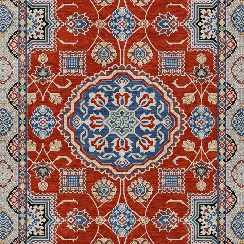 8' X 10' Red And Silver Floral Medallion Washable Indoor Outdoor Area Rug Homeroots Outdoor