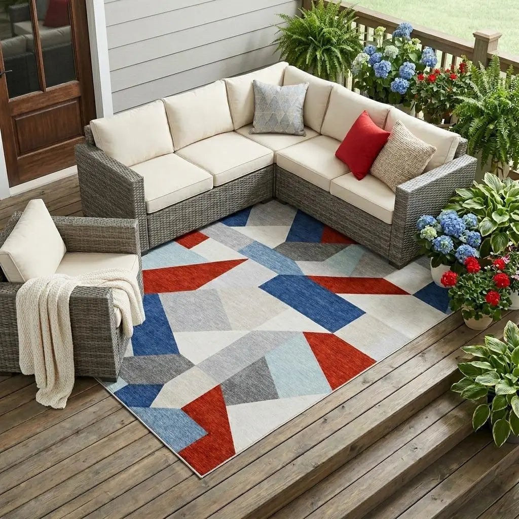 8' X 10' Red And Silver Geometric Washable Indoor Outdoor Area Rug Homeroots Outdoor