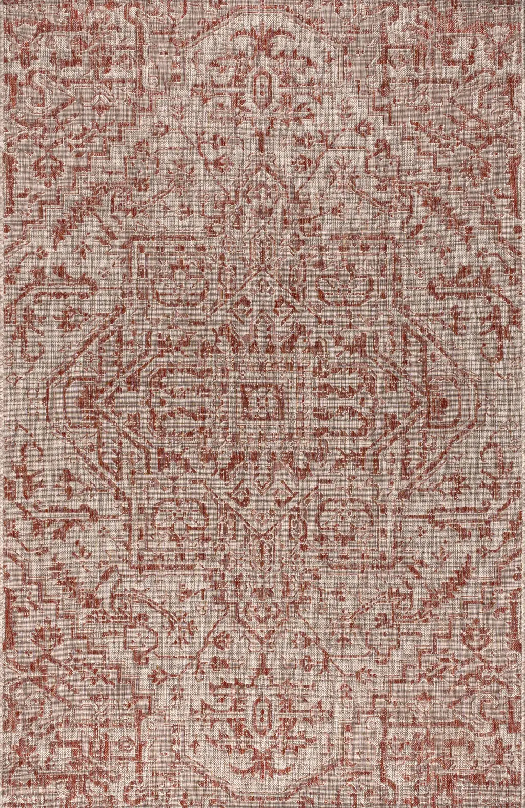 8' X 10' Red And Taupe Medallion Indoor Outdoor Area Rug Homeroots Outdoor