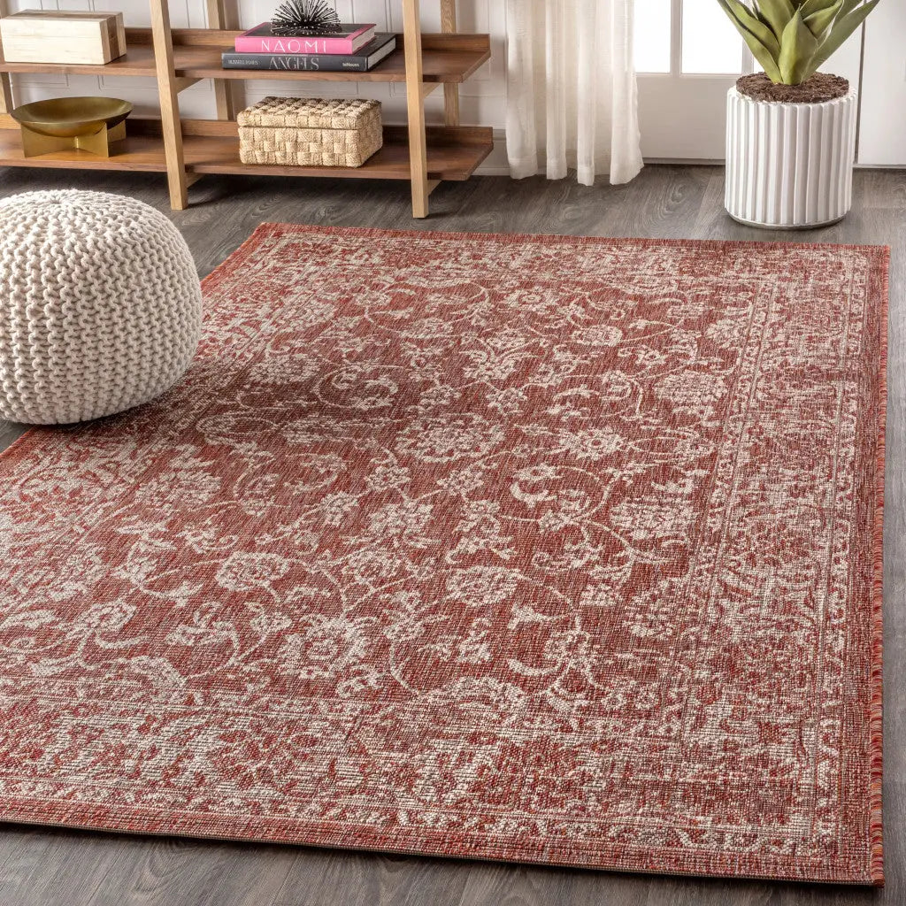8' X 10' Red And Taupe Medallion Indoor Outdoor Area Rug Homeroots Outdoor