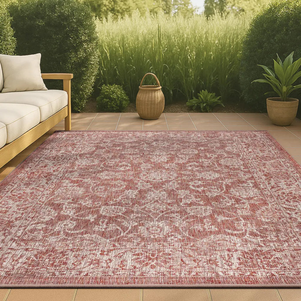 8' X 10' Red And Taupe Medallion Indoor Outdoor Area Rug Homeroots Outdoor