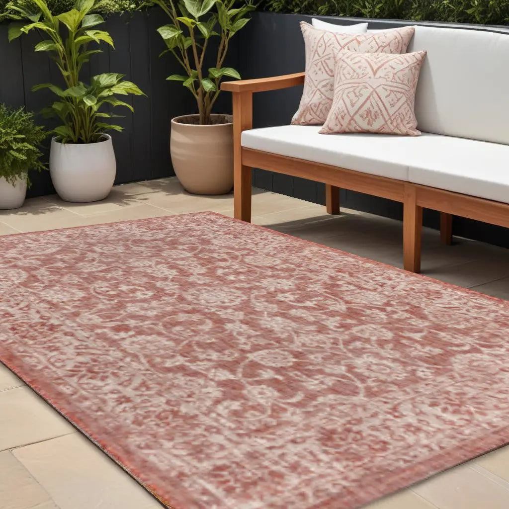 8' X 10' Red And Taupe Medallion Indoor Outdoor Area Rug Homeroots Outdoor