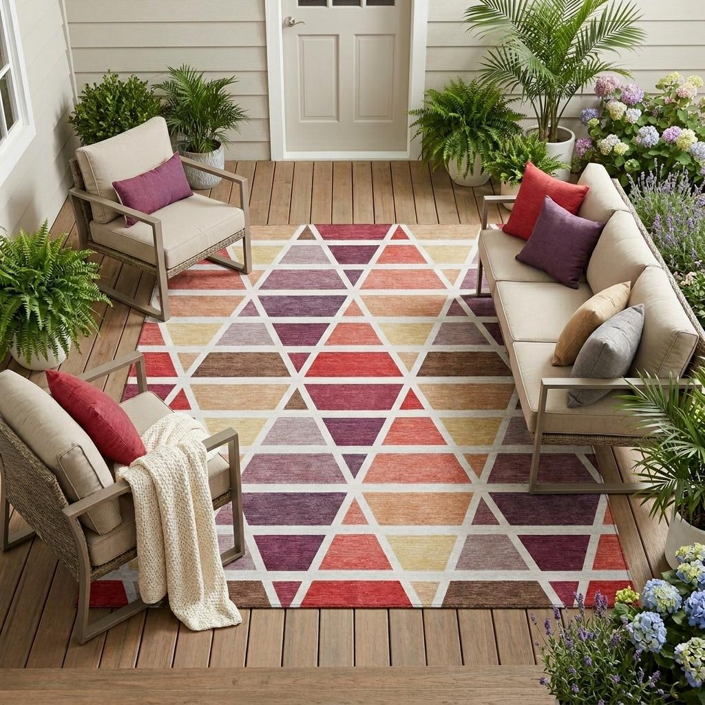 8' X 10' Red And White Geometric Washable Indoor Outdoor Area Rug Homeroots Outdoor
