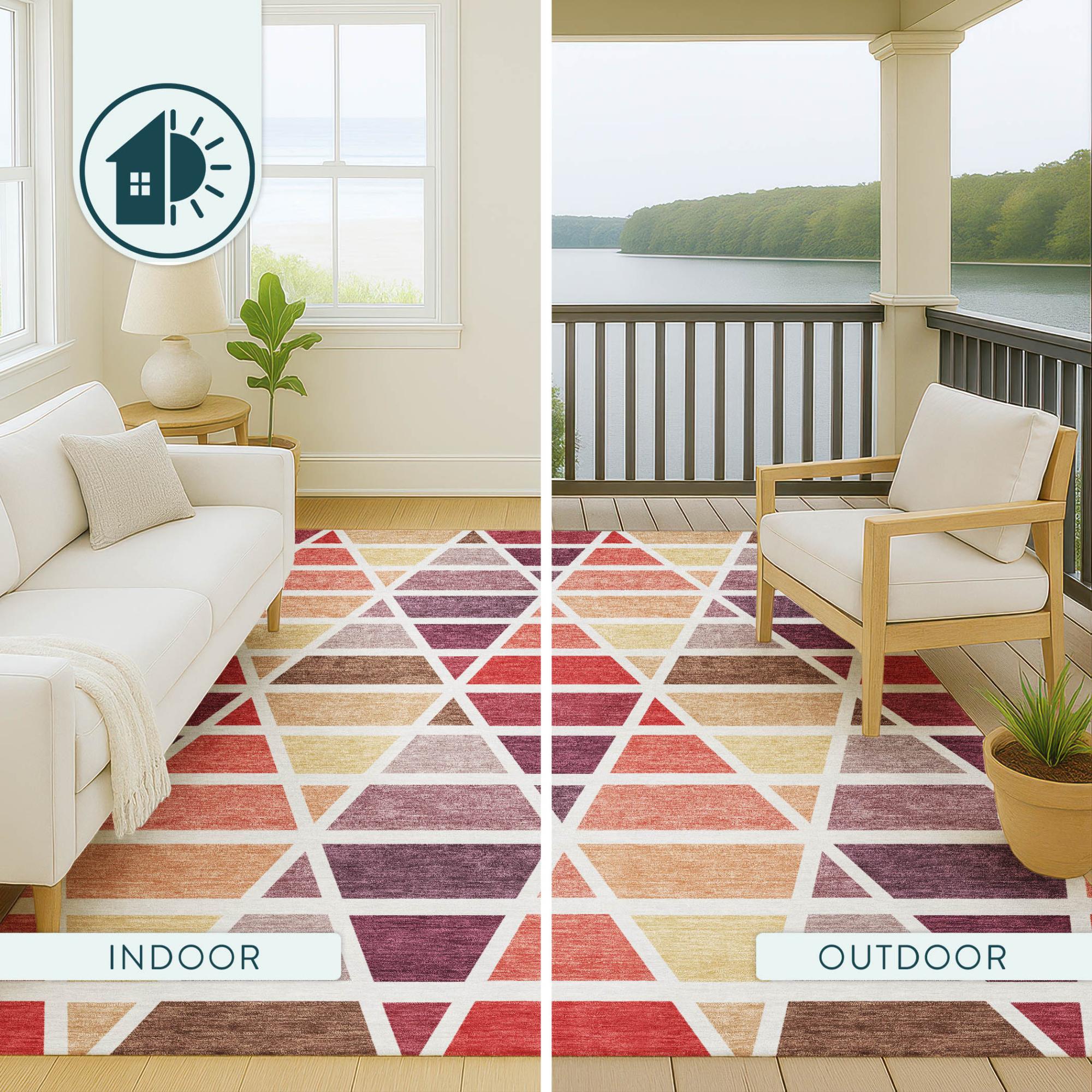 8' X 10' Red And White Geometric Washable Indoor Outdoor Area Rug Homeroots Outdoor