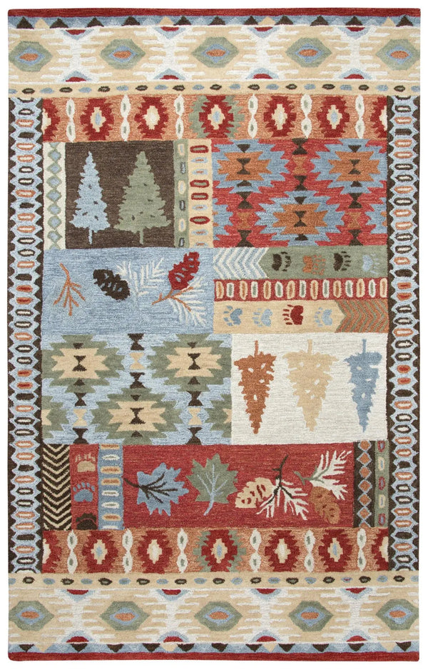 8' X 10' Red Blue Beige And Brown Wool Southwestern Hand Tufted Area Rug Homeroots Home Decor