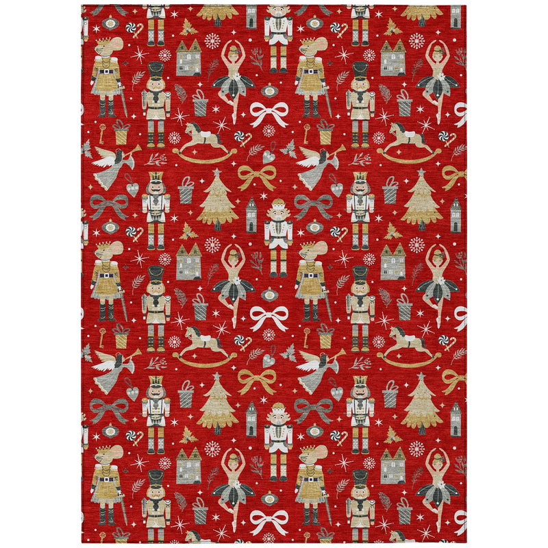 8' X 10' Red Gold Black And Gray Nutcracker Washable Indoor Outdoor Area Rug Homeroots Outdoor