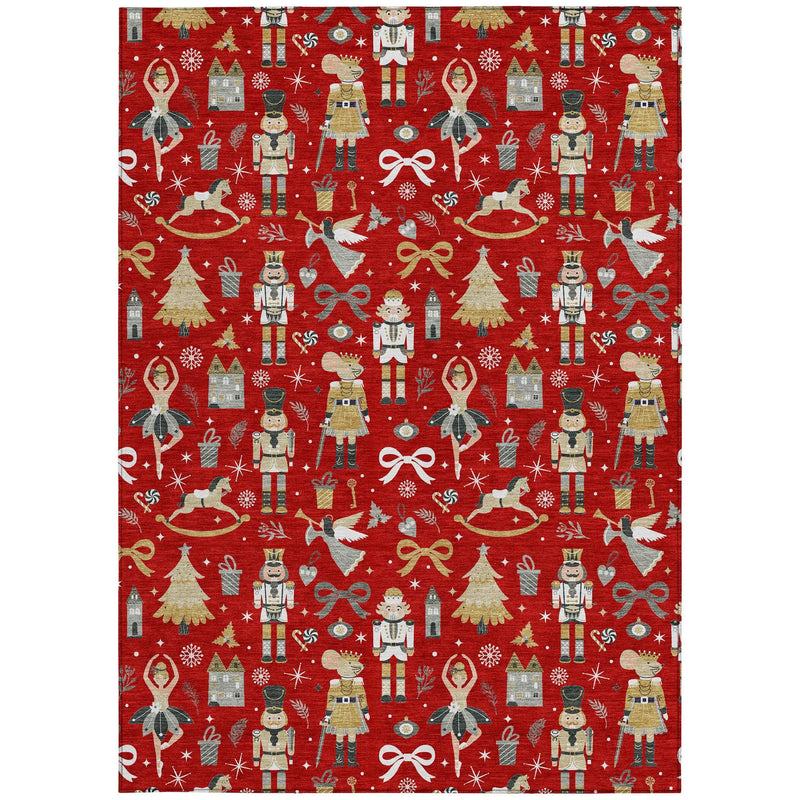 8' X 10' Red Gold Black And Gray Nutcracker Washable Indoor Outdoor Area Rug Homeroots Outdoor