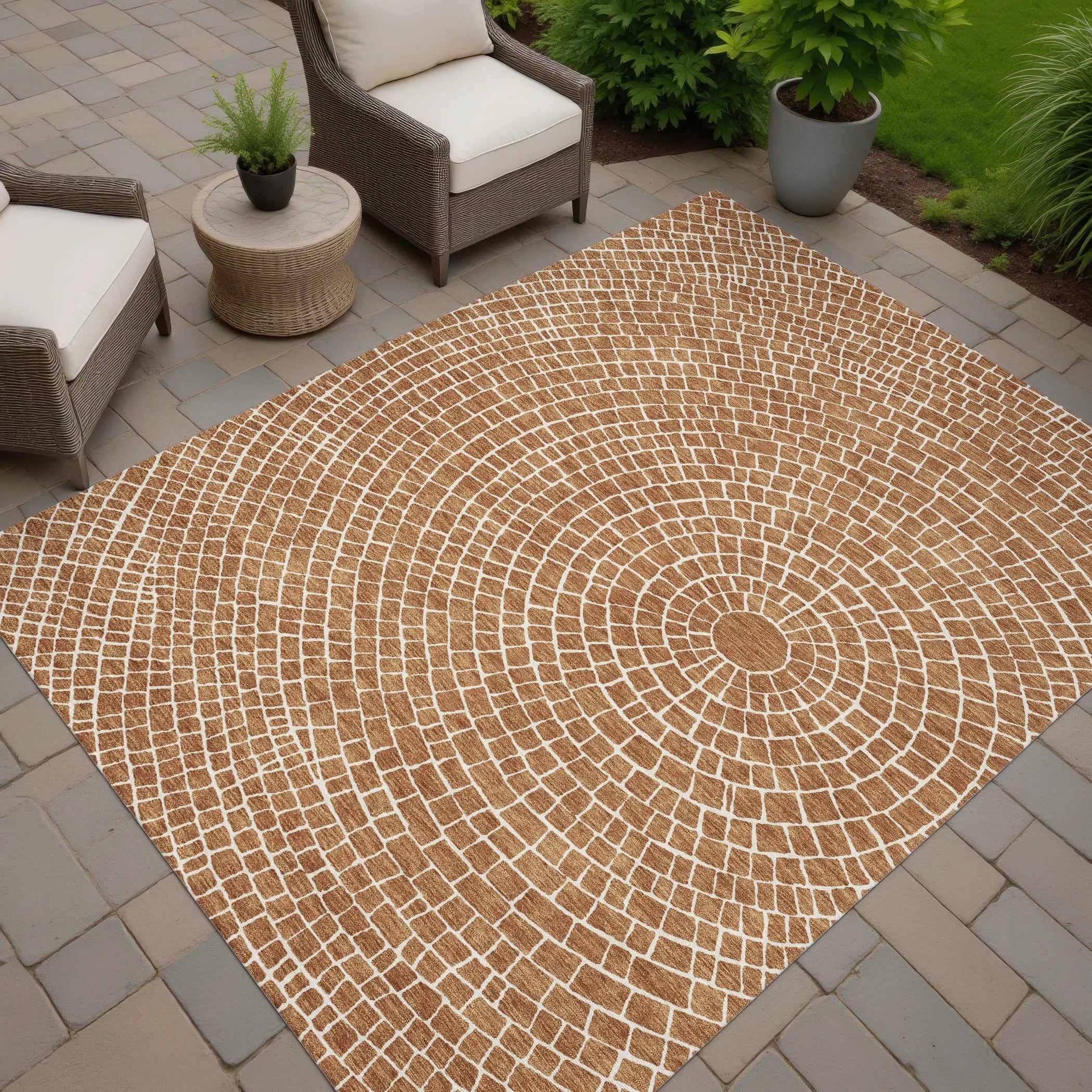 8' X 10' Rust And Ivory Geometric Washable Indoor Outdoor Area Rug Homeroots Outdoor