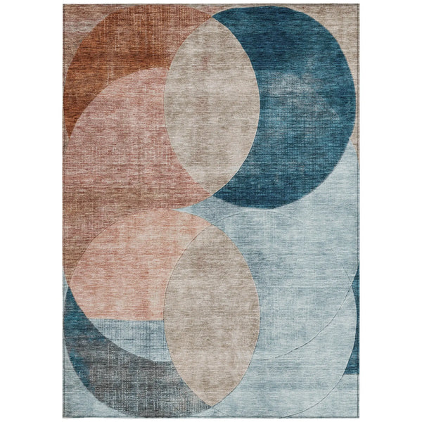 8' X 10' Rust Beige And Teal Blue Geometric Washable Indoor Outdoor Area Rug Homeroots Outdoor