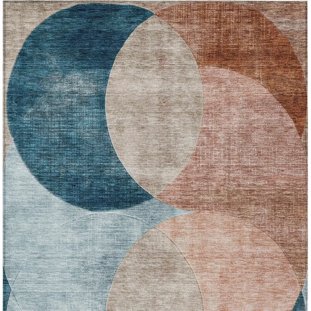 8' X 10' Rust Beige And Teal Blue Geometric Washable Indoor Outdoor Area Rug Homeroots Outdoor
