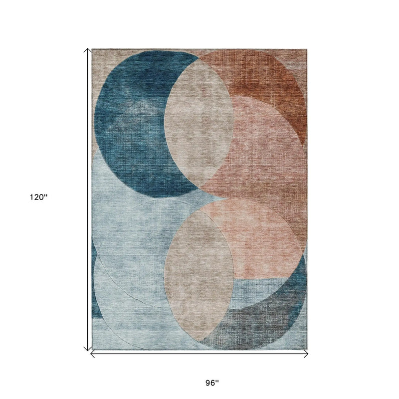 8' X 10' Rust Beige And Teal Blue Geometric Washable Indoor Outdoor Area Rug Homeroots Outdoor