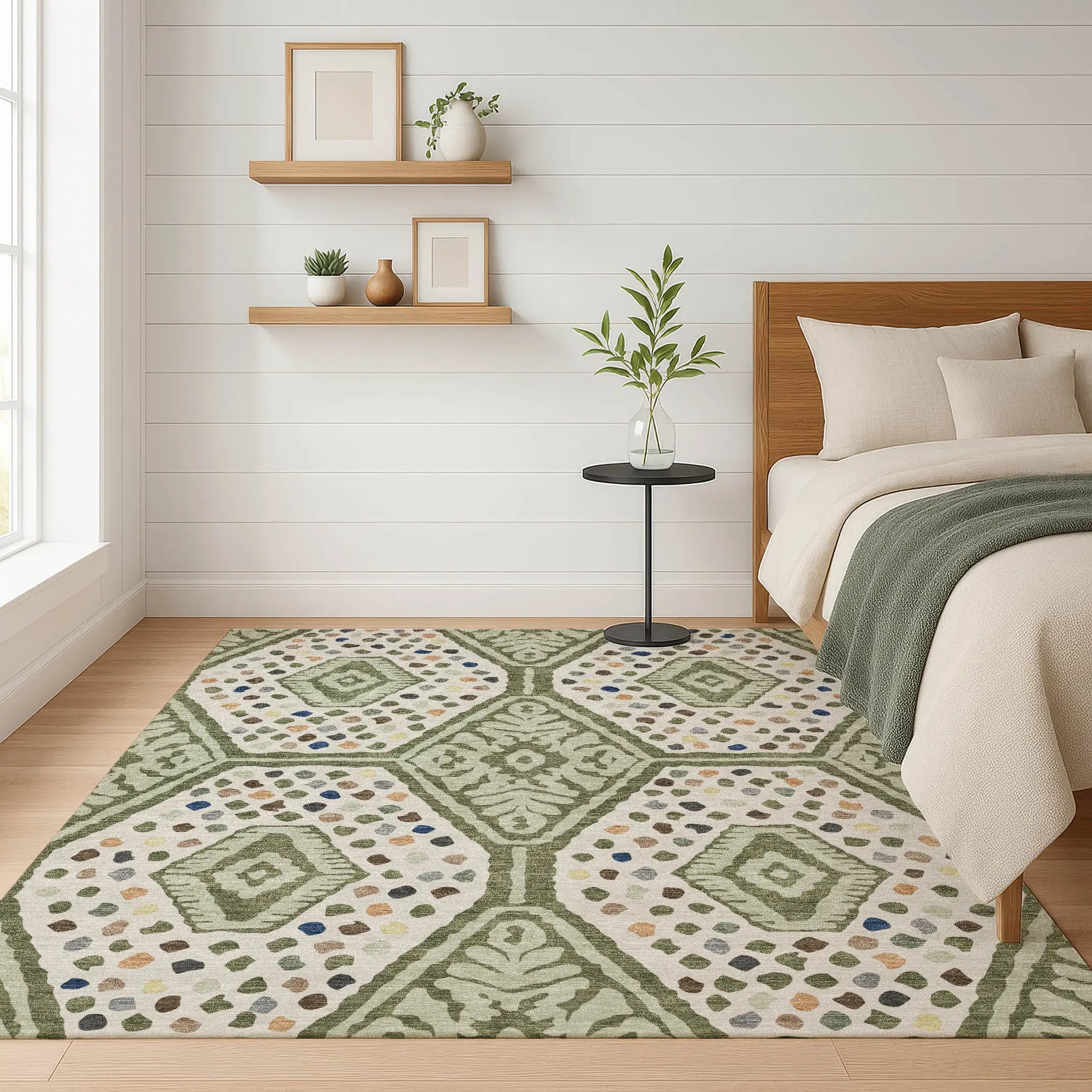 8' X 10' Sage And Beige Tribal Washable Indoor Outdoor Area Rug Homeroots Outdoor