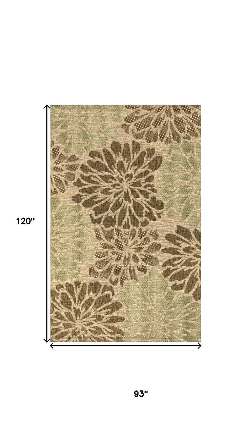 Beige floral area rug with brown and green patterns, measuring 93" x 120", perfect for modern or rustic decor.