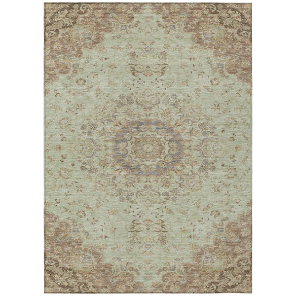 8' X 10' Sage And Brown Floral Medallion Washable Indoor Outdoor Area Rug Homeroots Outdoor