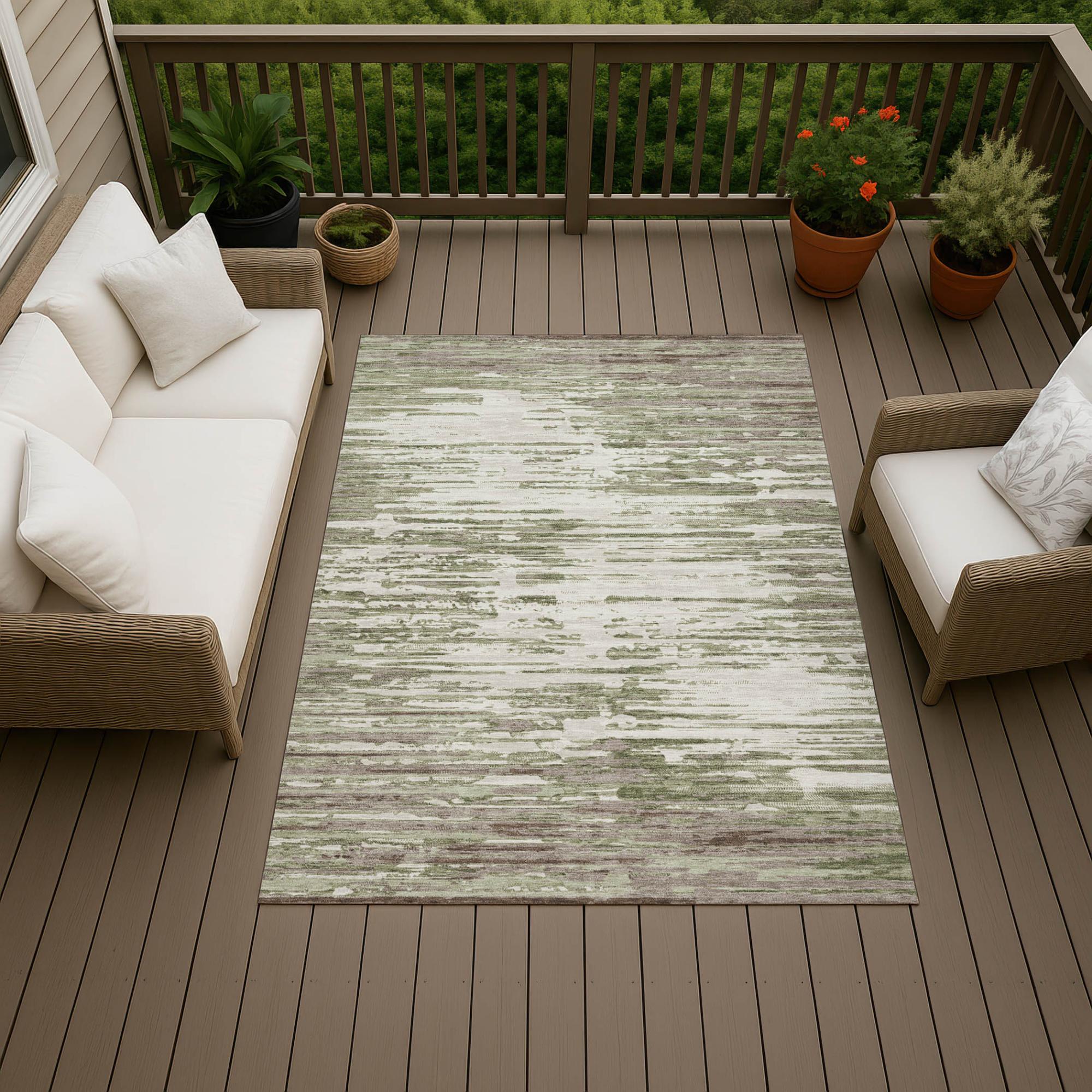 8' X 10' Sage And Green Abstract Washable Indoor Outdoor Area Rug Homeroots Outdoor