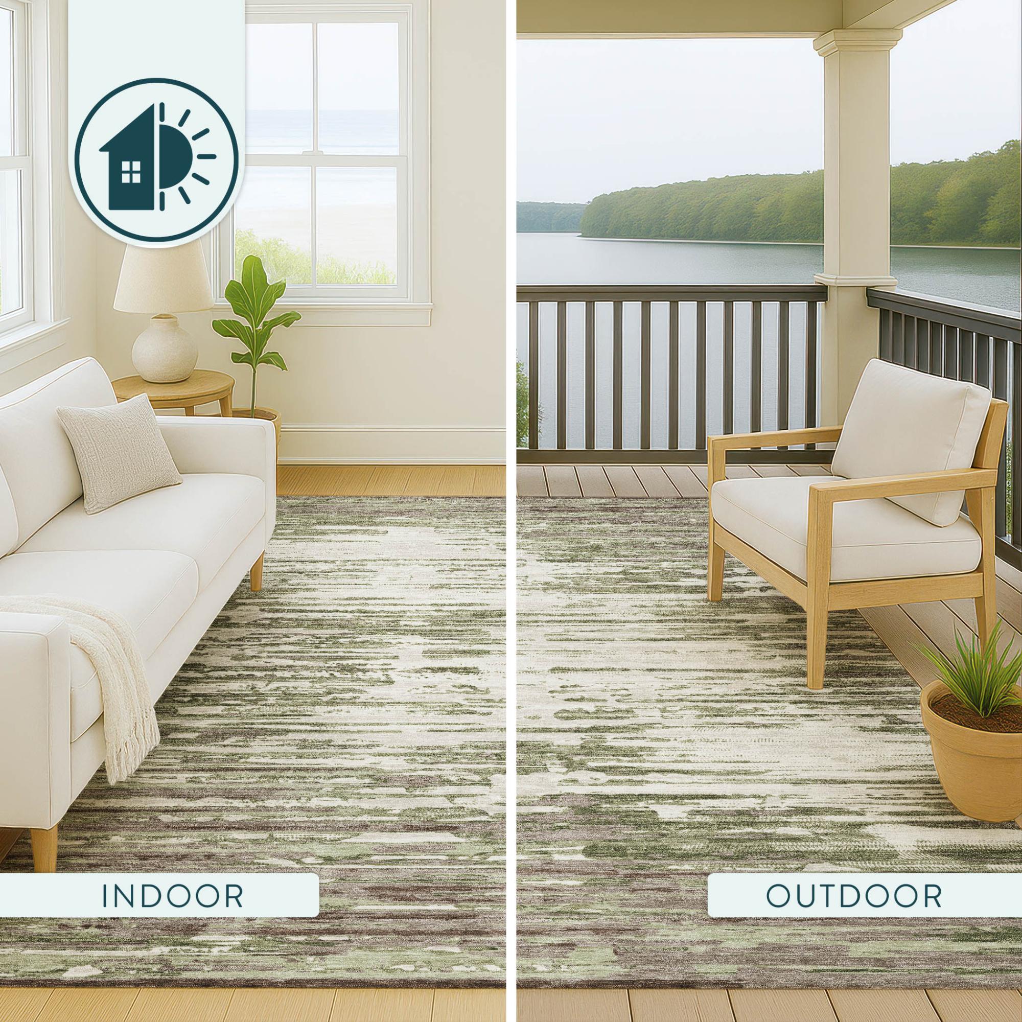8' X 10' Sage And Green Abstract Washable Indoor Outdoor Area Rug Homeroots Outdoor