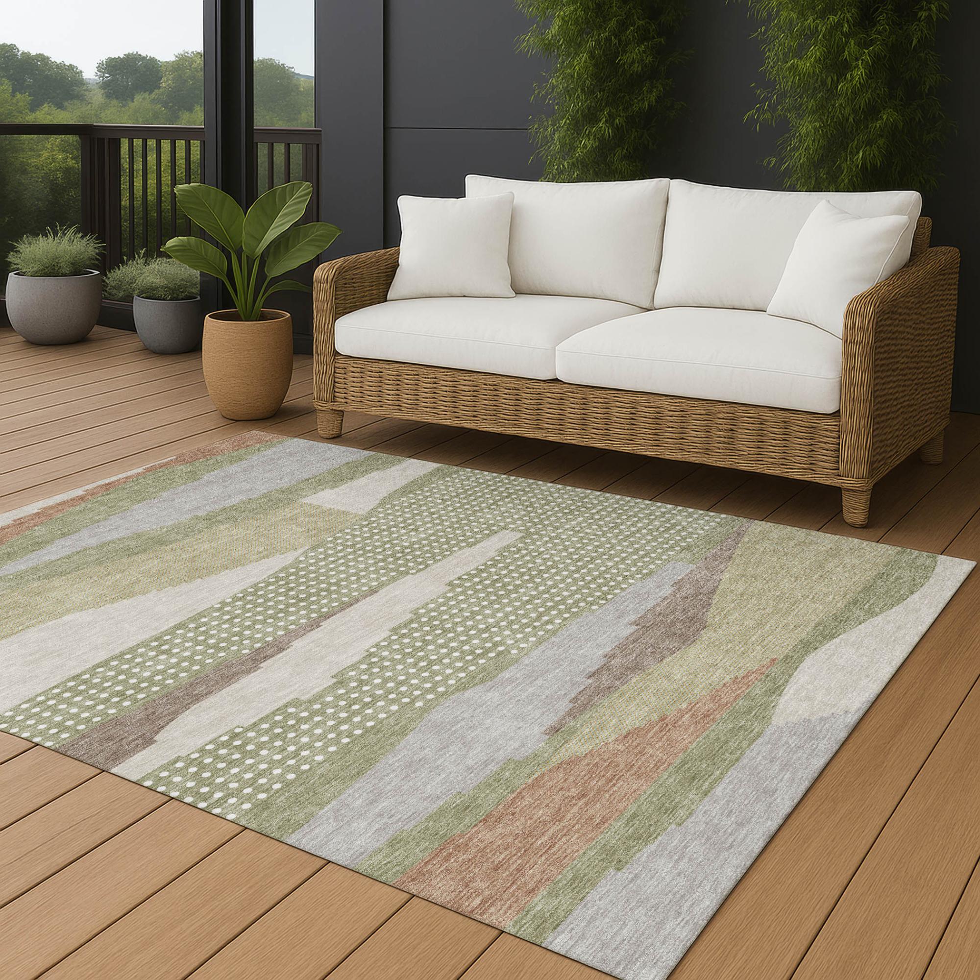 8' X 10' Sage And Green Abstract Washable Indoor Outdoor Area Rug Homeroots Outdoor