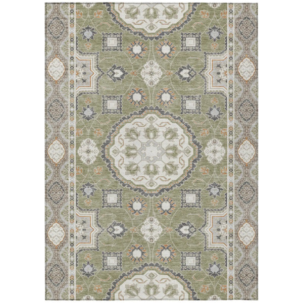 8' X 10' Sage And Green Floral Medallion Washable Indoor Outdoor Area Rug Homeroots Outdoor