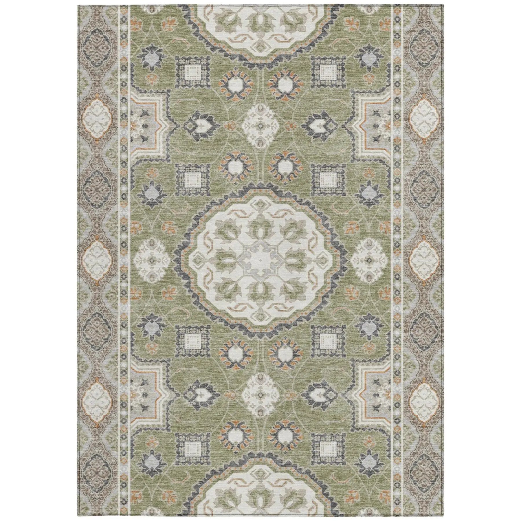 8' X 10' Sage And Green Floral Medallion Washable Indoor Outdoor Area Rug Homeroots Outdoor