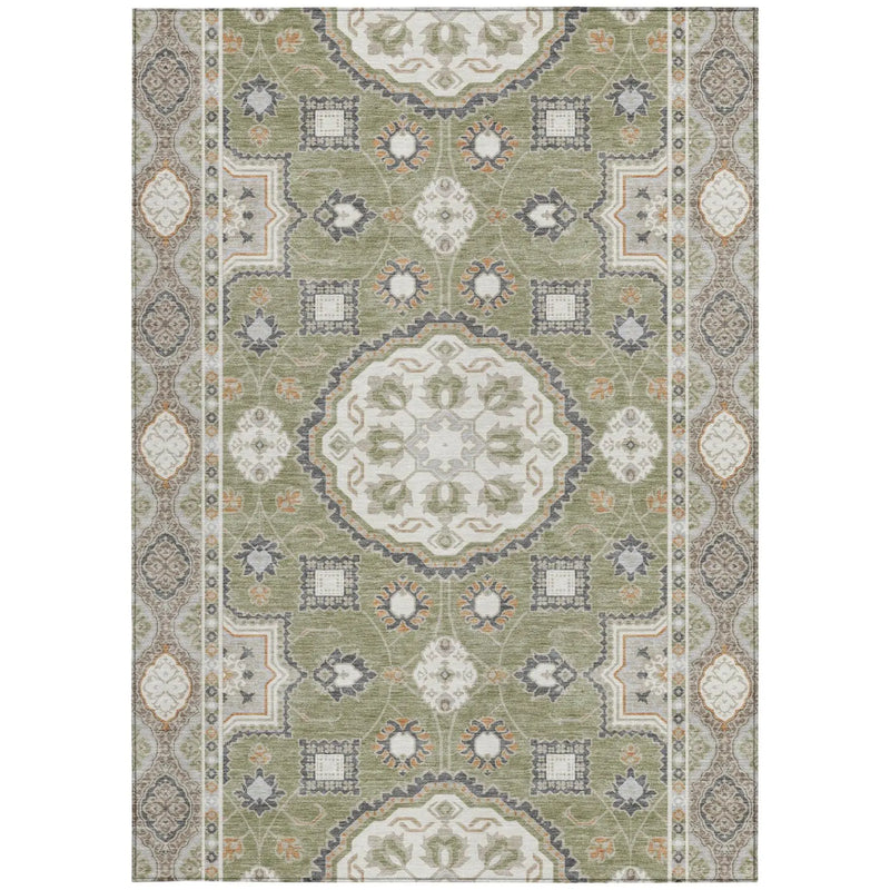 8' X 10' Sage And Green Floral Medallion Washable Indoor Outdoor Area Rug Homeroots Outdoor