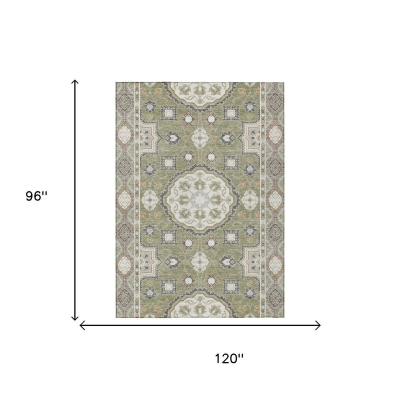 8' X 10' Sage And Green Floral Medallion Washable Indoor Outdoor Area Rug Homeroots Outdoor
