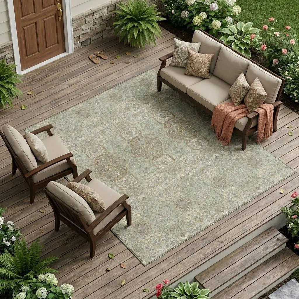 8' X 10' Sage And Green Floral Washable Indoor Outdoor Area Rug Homeroots Outdoor