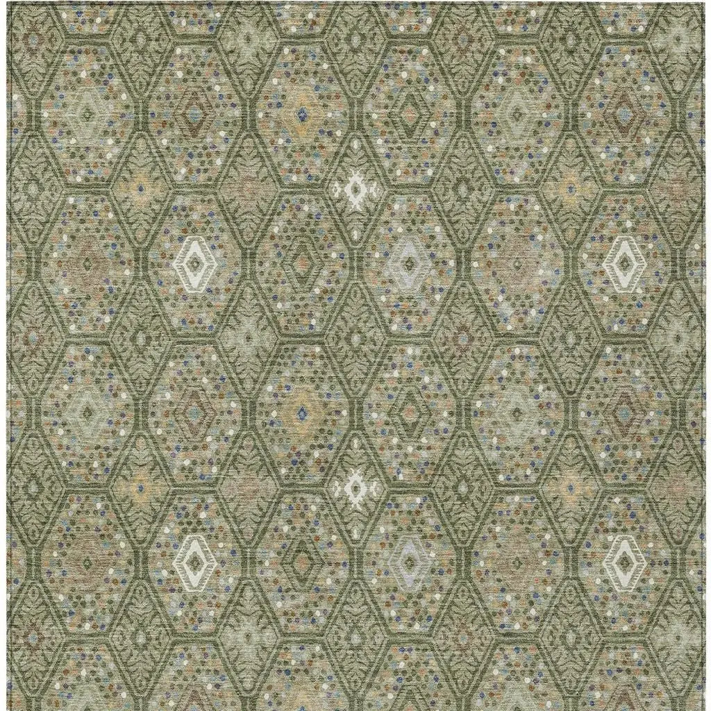 8' X 10' Sage And Green Geometric Washable Indoor Outdoor Area Rug Homeroots Outdoor