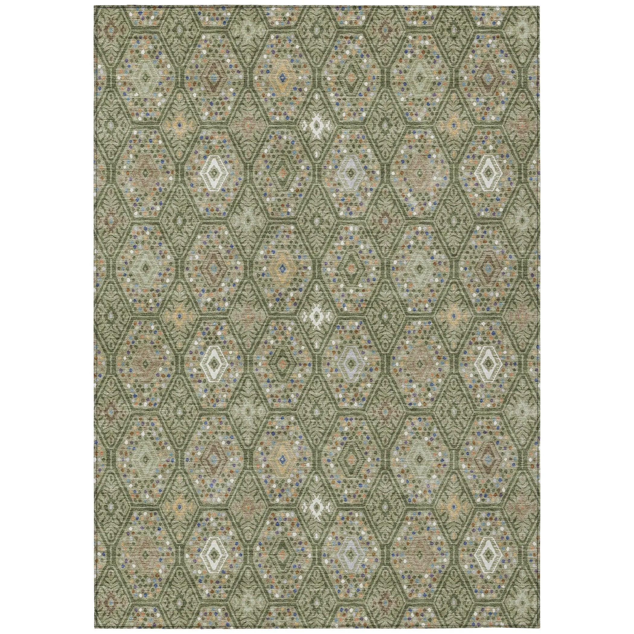 8' X 10' Sage And Green Geometric Washable Indoor Outdoor Area Rug Homeroots Outdoor