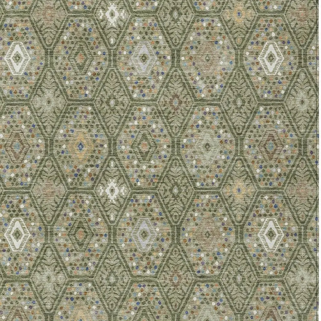 8' X 10' Sage And Green Geometric Washable Indoor Outdoor Area Rug Homeroots Outdoor