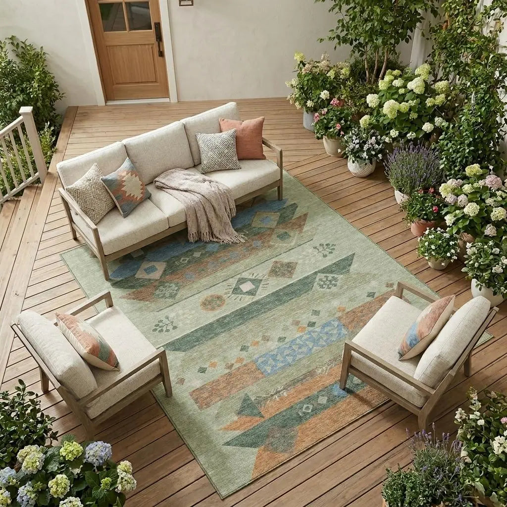 8' X 10' Sage And Green Geometric Washable Indoor Outdoor Area Rug Homeroots Outdoor
