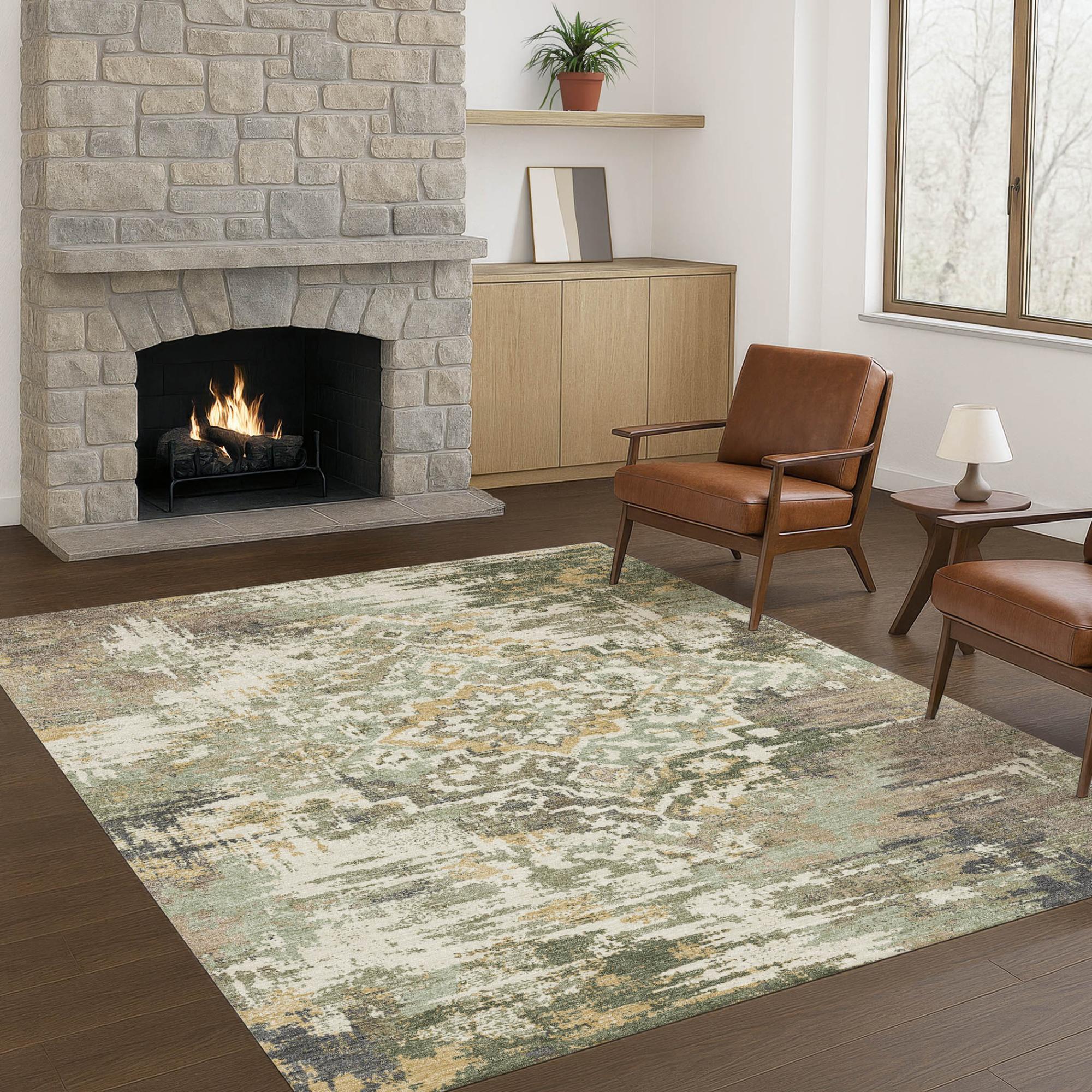 8' X 10' Sage And Green Medallion Washable Indoor Outdoor Area Rug Homeroots Outdoor