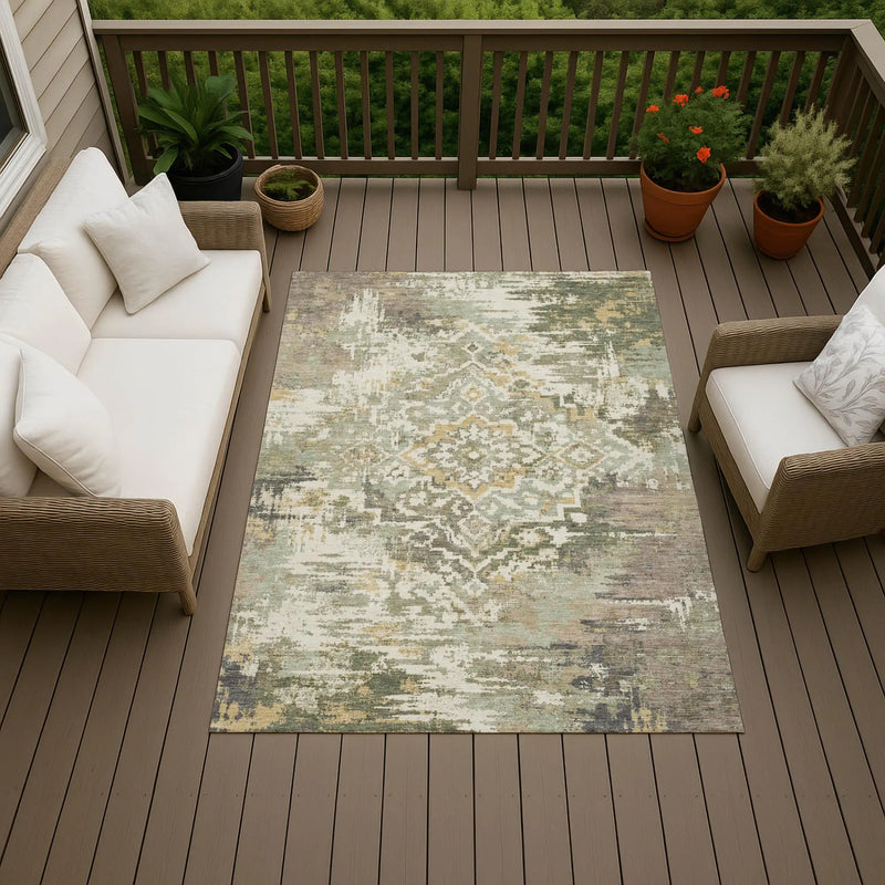 8' X 10' Sage And Green Medallion Washable Indoor Outdoor Area Rug Homeroots Outdoor