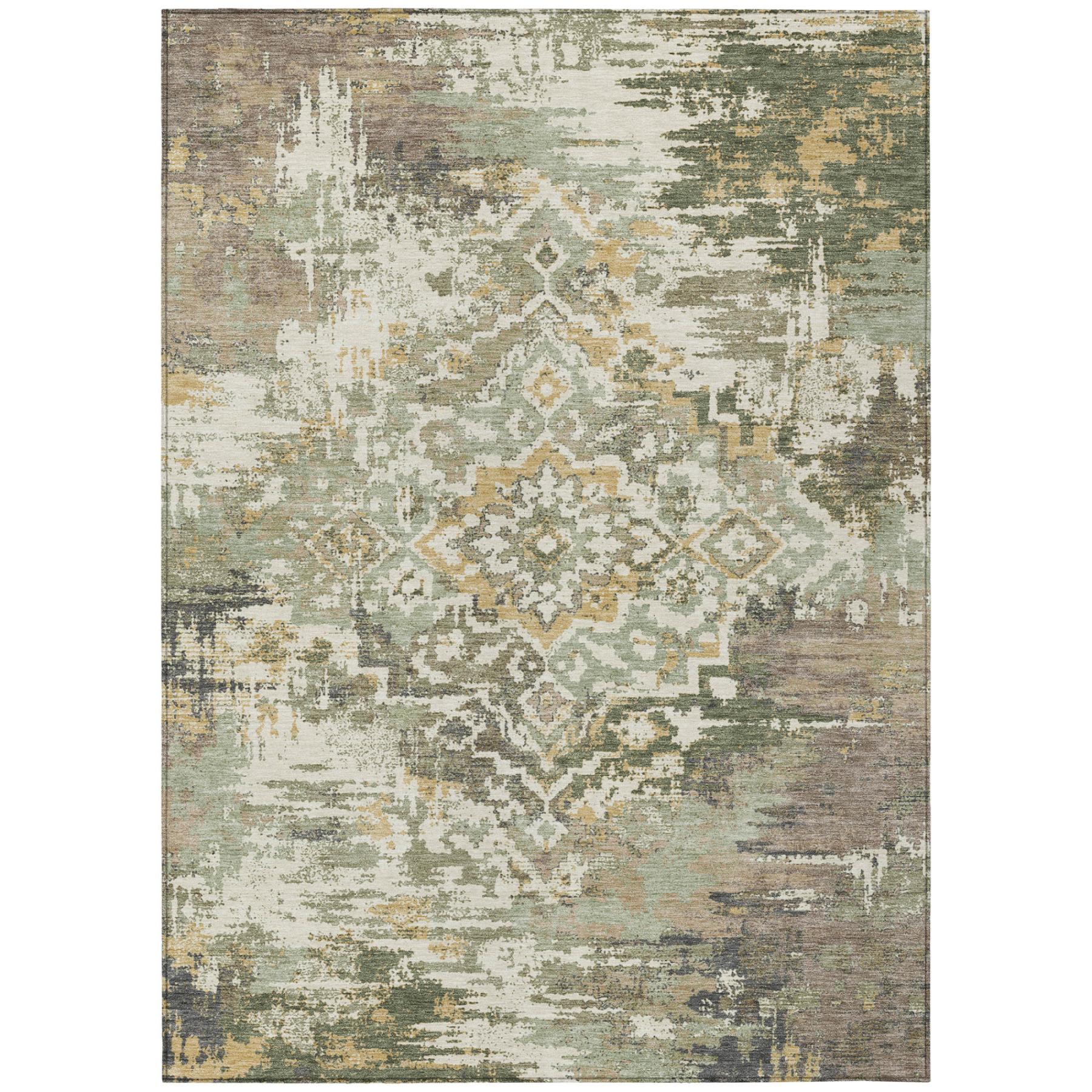 8' X 10' Sage And Green Medallion Washable Indoor Outdoor Area Rug Homeroots Outdoor