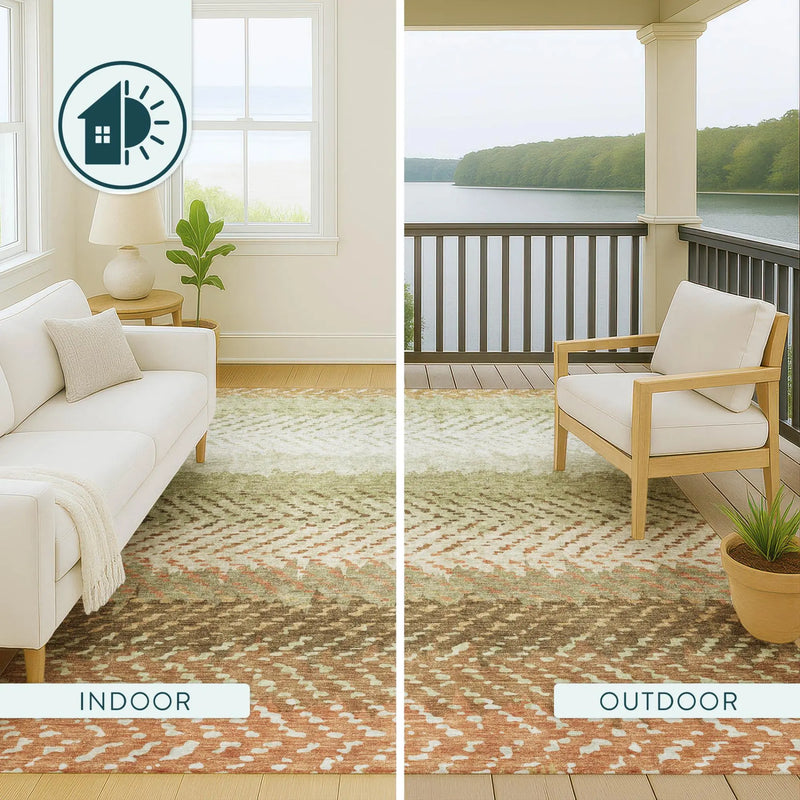 8' X 10' Sage And Green Striped Washable Indoor Outdoor Area Rug Homeroots Outdoor