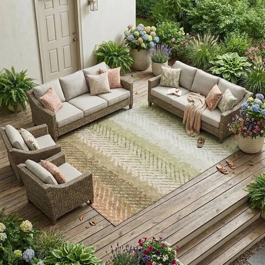 8' X 10' Sage And Green Striped Washable Indoor Outdoor Area Rug Homeroots Outdoor