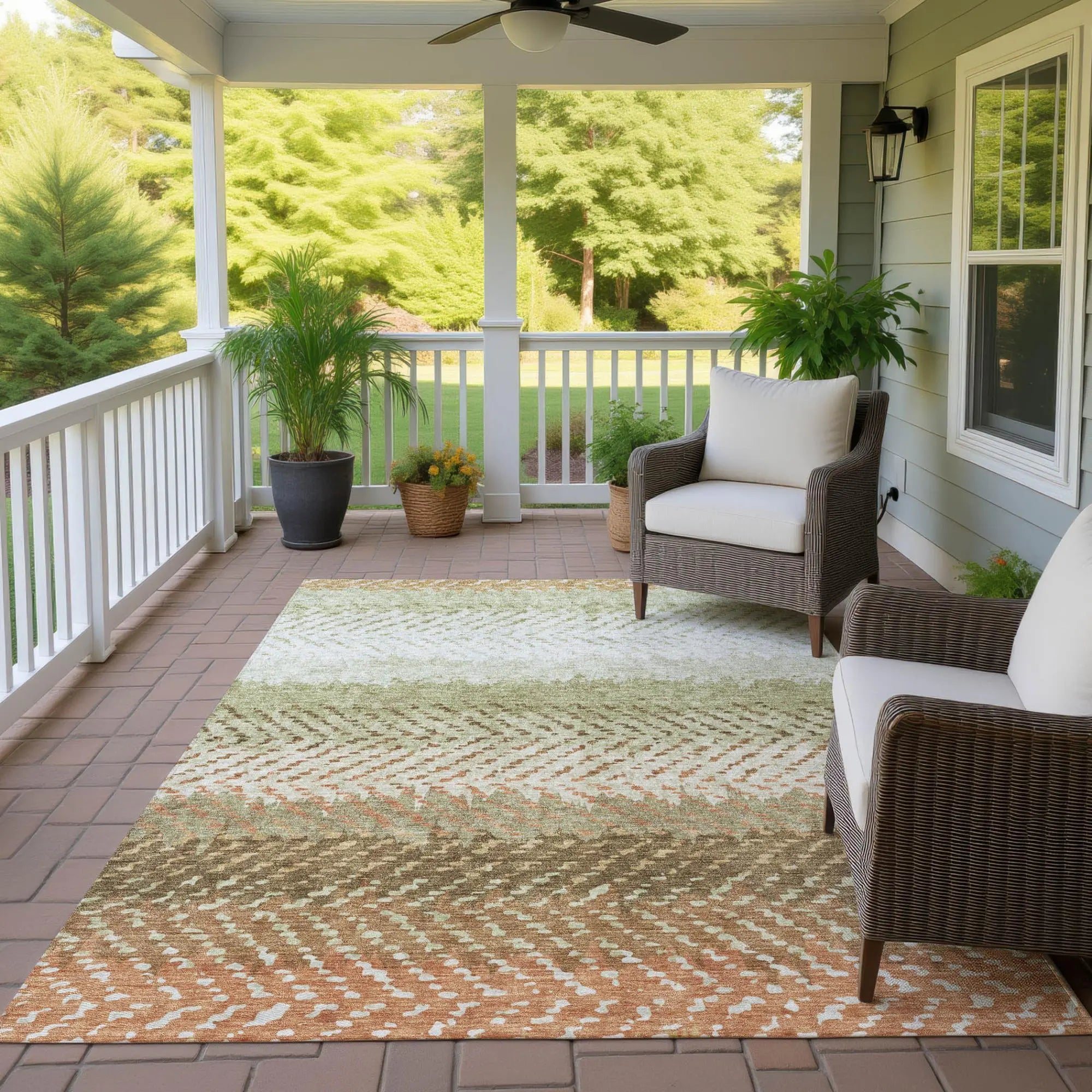 8' X 10' Sage And Green Striped Washable Indoor Outdoor Area Rug Homeroots Outdoor