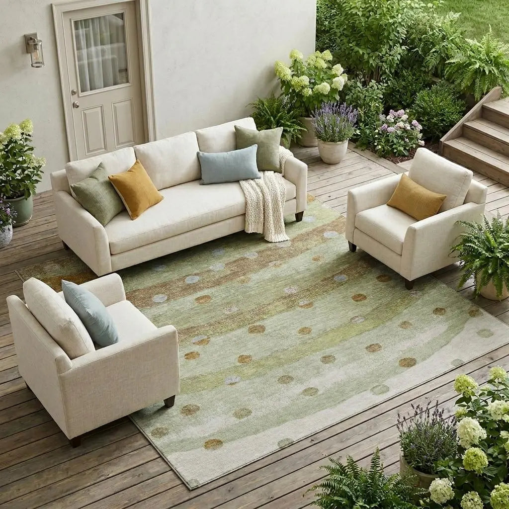 8' X 10' Sage And Green Striped Washable Indoor Outdoor Area Rug Homeroots Outdoor