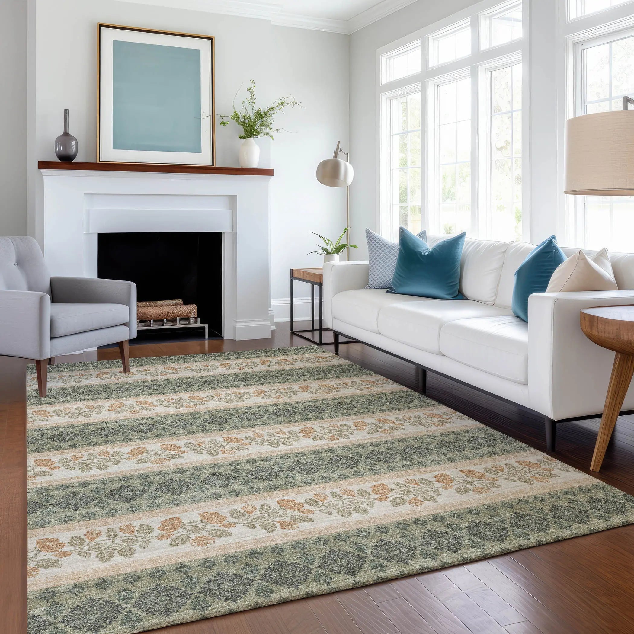 8' X 10' Sage And Ivory Striped Washable Indoor Outdoor Area Rug Homeroots Outdoor