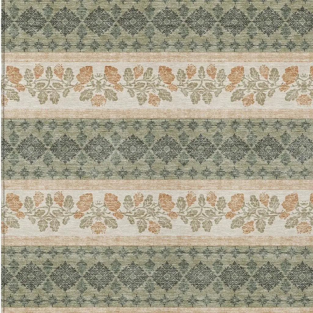 8' X 10' Sage And Ivory Striped Washable Indoor Outdoor Area Rug Homeroots Outdoor