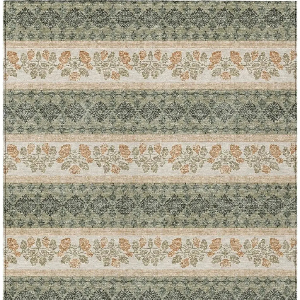 8' X 10' Sage And Ivory Striped Washable Indoor Outdoor Area Rug Homeroots Outdoor