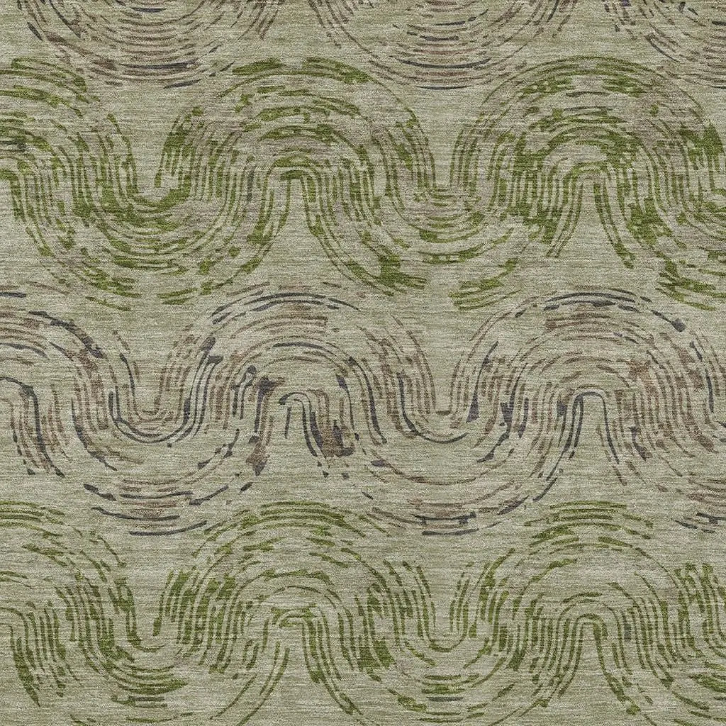 8' X 10' Sage And Olive Green Abstract Washable Indoor Outdoor Area Rug Homeroots Outdoor