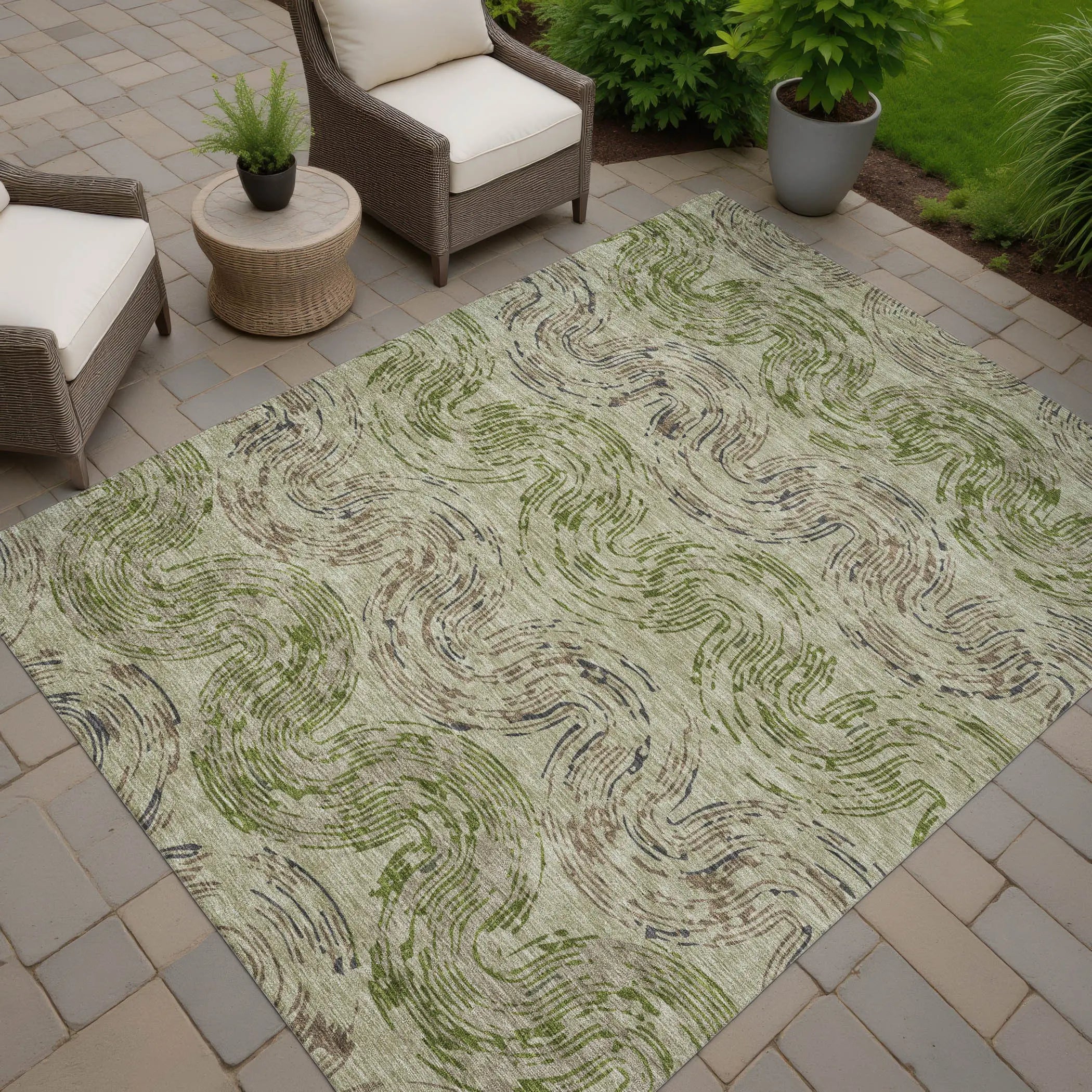 8' X 10' Sage And Olive Green Abstract Washable Indoor Outdoor Area Rug Homeroots Outdoor
