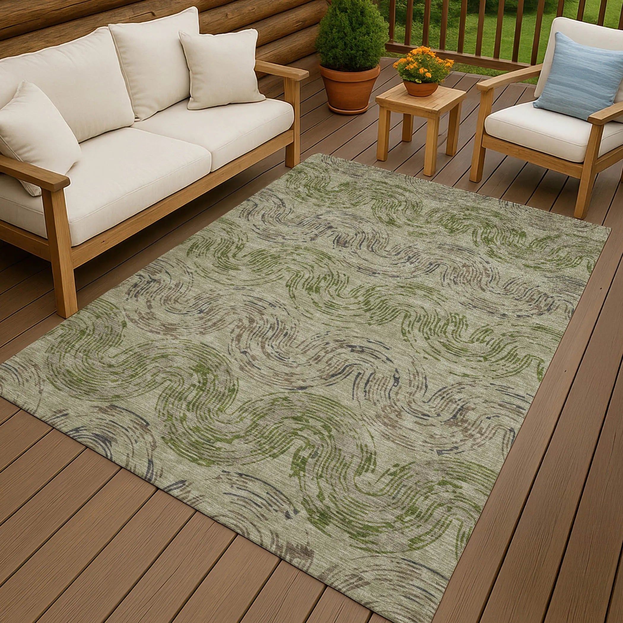 8' X 10' Sage And Olive Green Abstract Washable Indoor Outdoor Area Rug Homeroots Outdoor