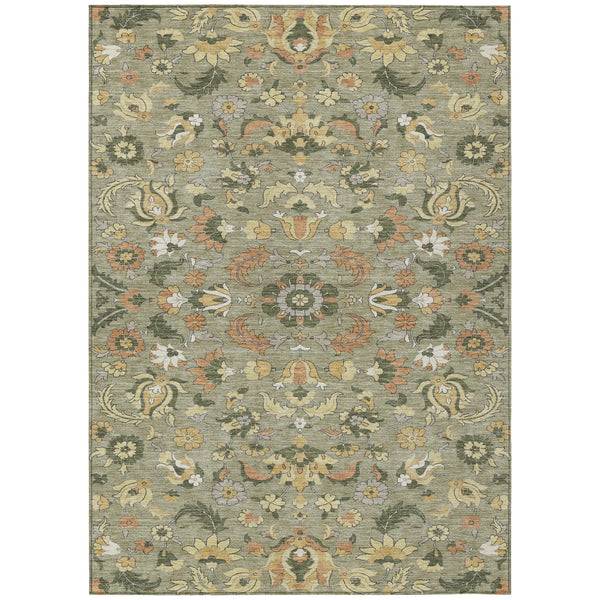 8' X 10' Sage And Olive Green Floral Medallion Washable Indoor Outdoor Area Rug Homeroots Outdoor