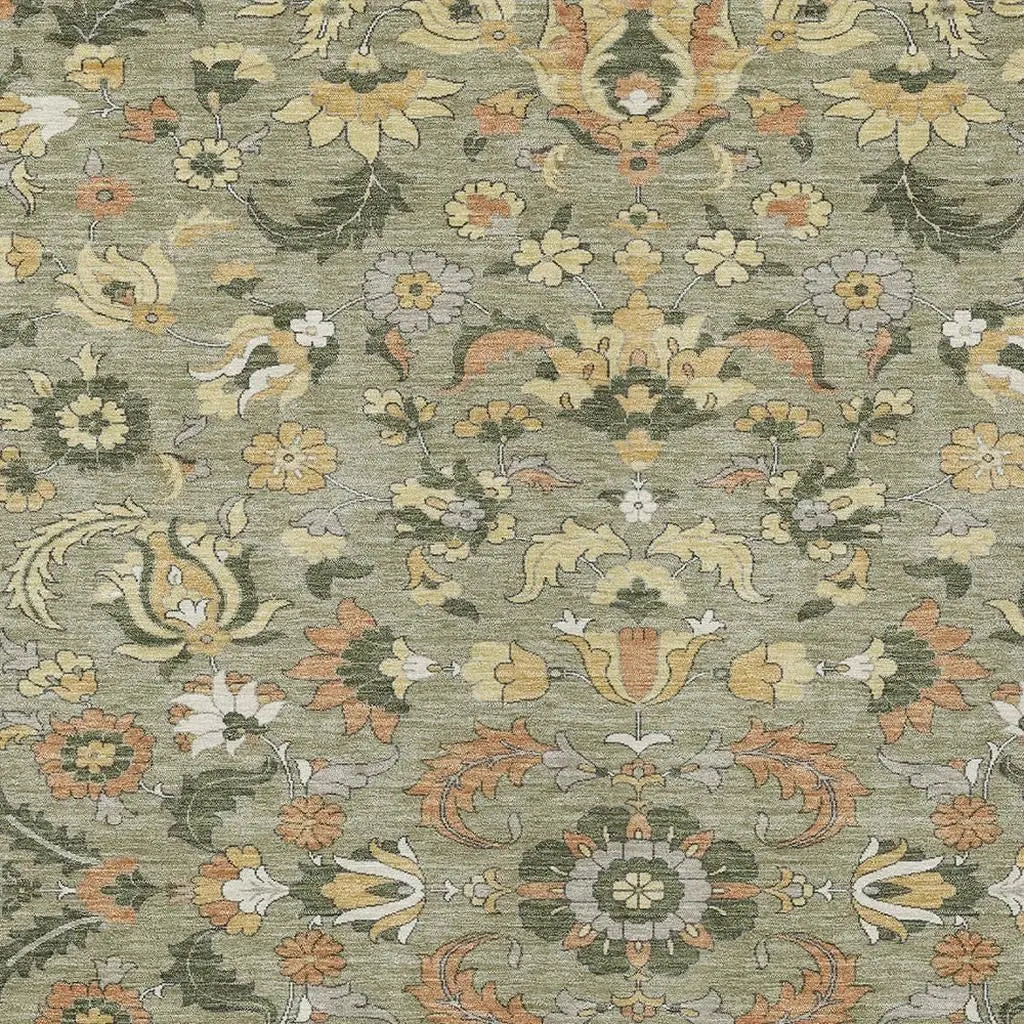 8' X 10' Sage And Olive Green Floral Medallion Washable Indoor Outdoor Area Rug Homeroots Outdoor
