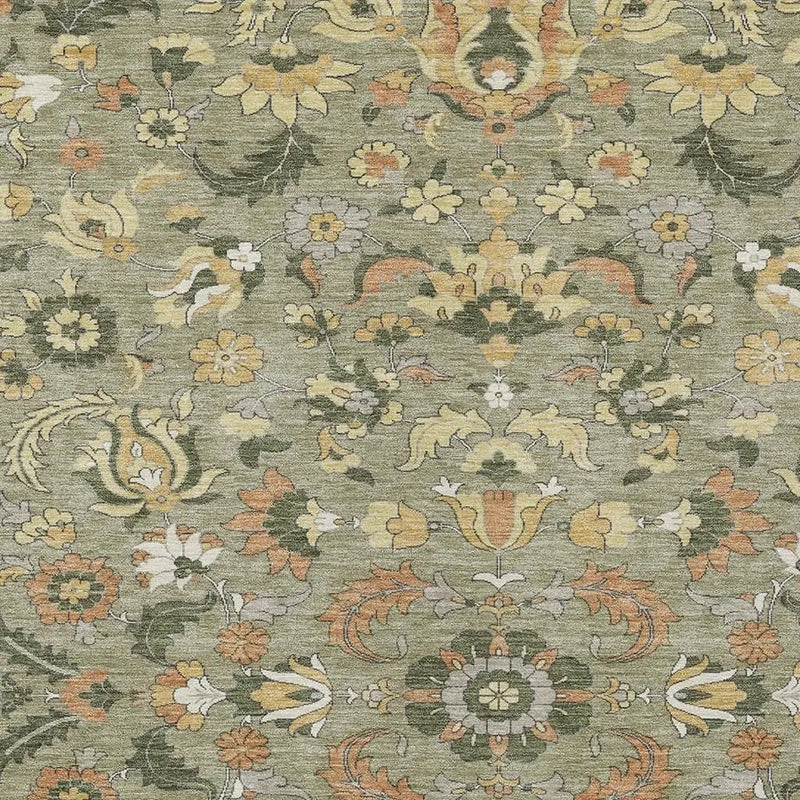 8' X 10' Sage And Olive Green Floral Medallion Washable Indoor Outdoor Area Rug Homeroots Outdoor