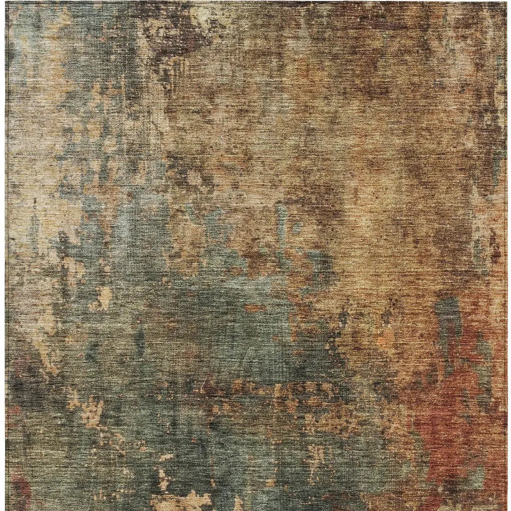 8' X 10' Sage Tan And Copper Abstract Washable Indoor Outdoor Area Rug Homeroots Outdoor