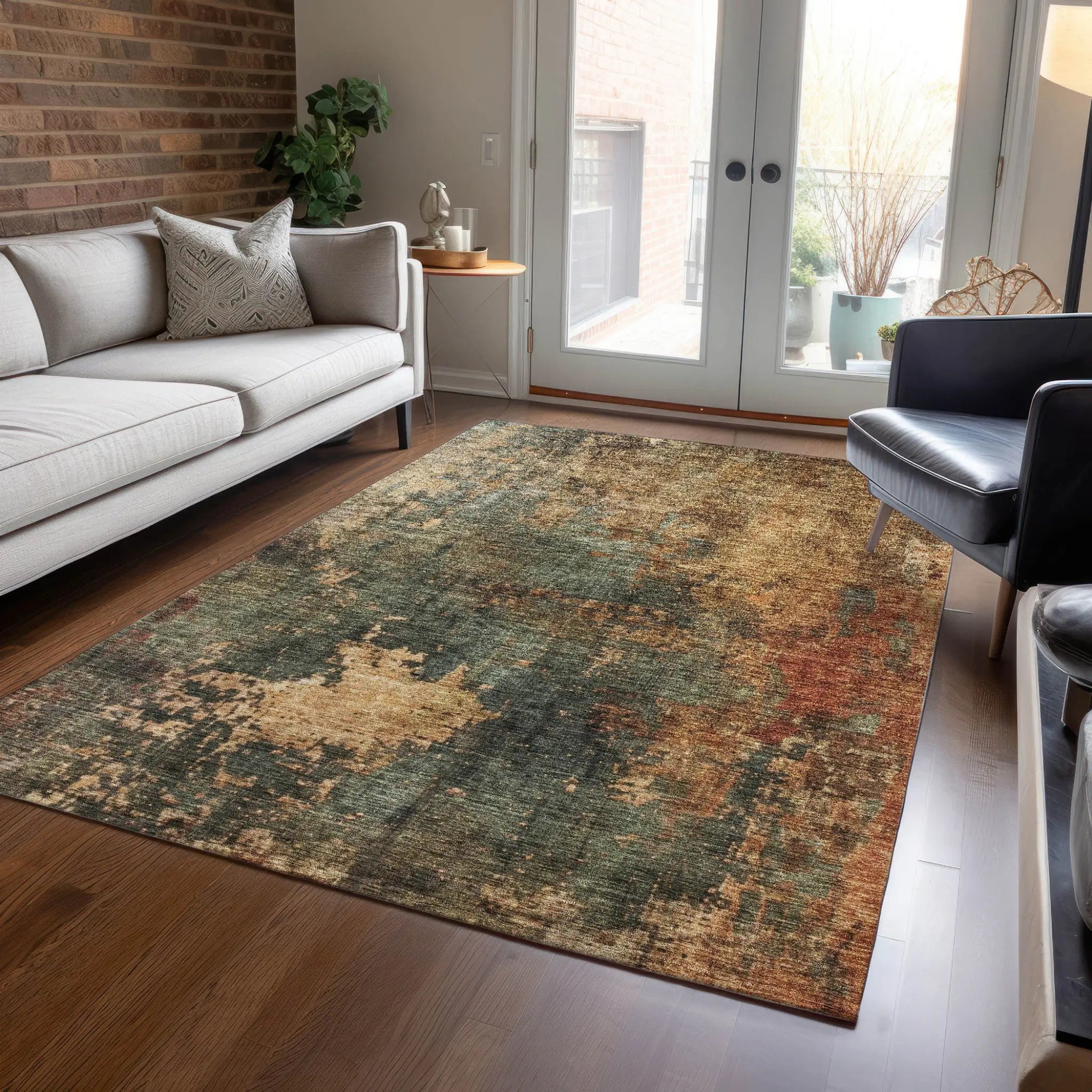 8' X 10' Sage Tan And Copper Abstract Washable Indoor Outdoor Area Rug Homeroots Outdoor