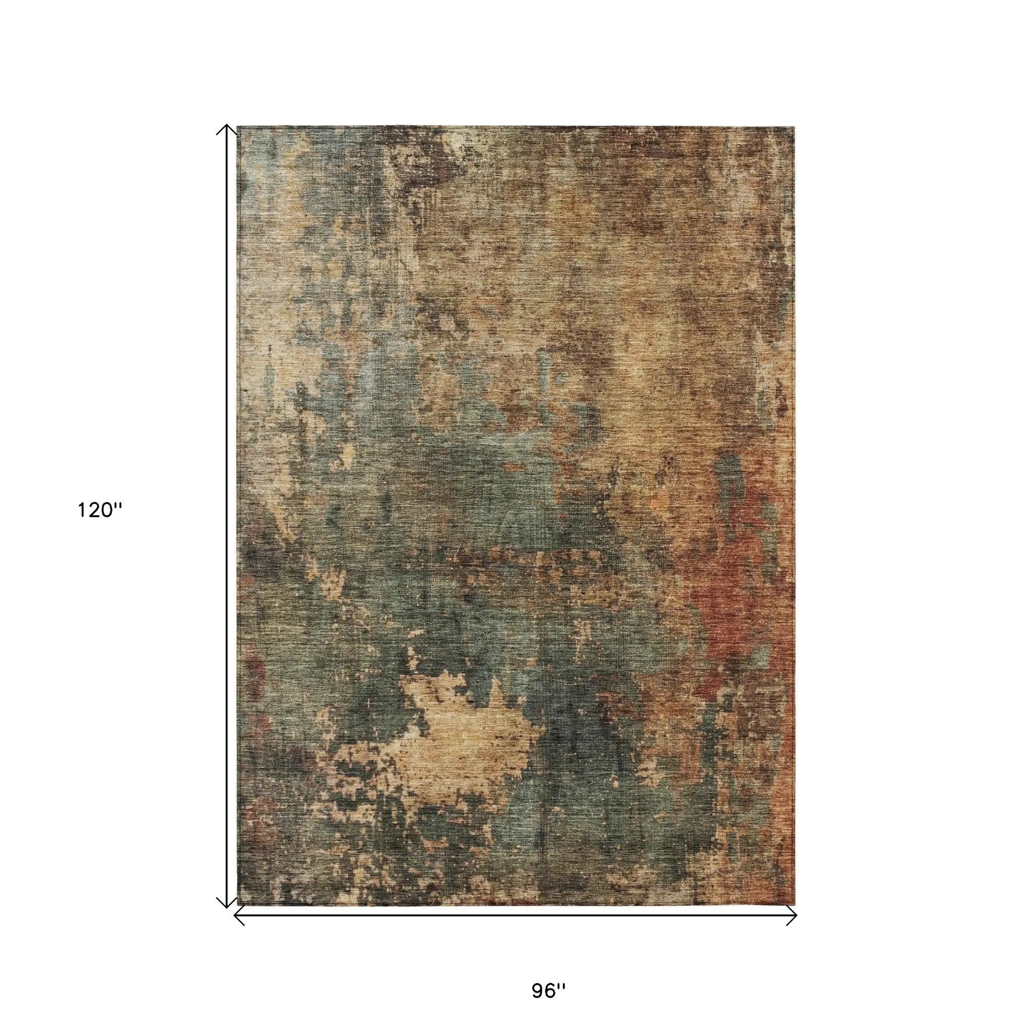 8' X 10' Sage Tan And Copper Abstract Washable Indoor Outdoor Area Rug Homeroots Outdoor