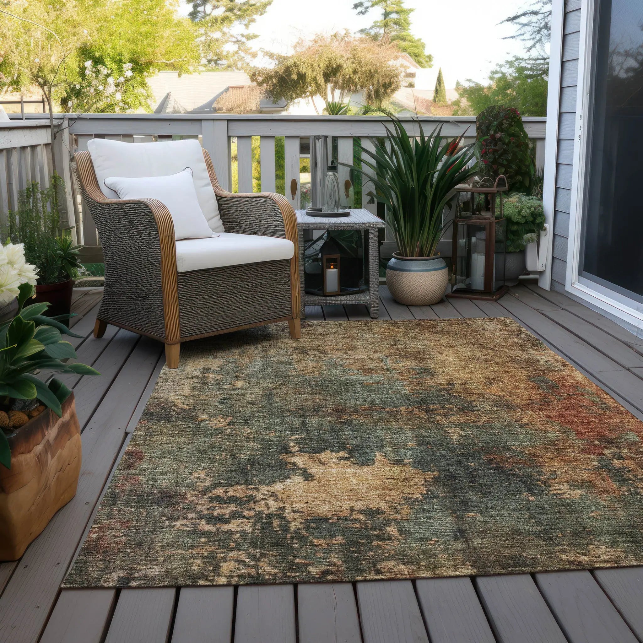 8' X 10' Sage Tan And Copper Abstract Washable Indoor Outdoor Area Rug Homeroots Outdoor
